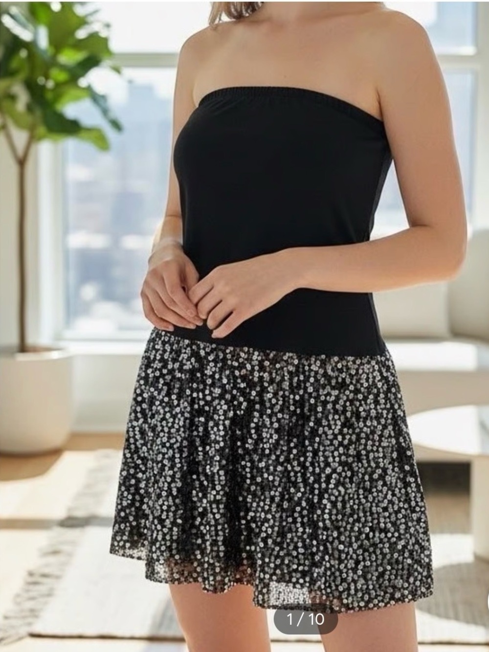 American Eagle Outfitters Black Sequin Drop Waist Cami Mini Dress